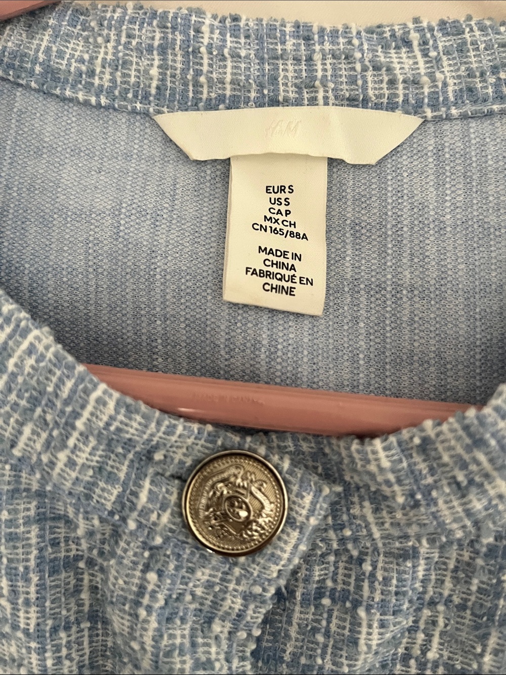 H&M Light Blue Tweed Buttoned Boxy Jacket - Picture 7 of 12